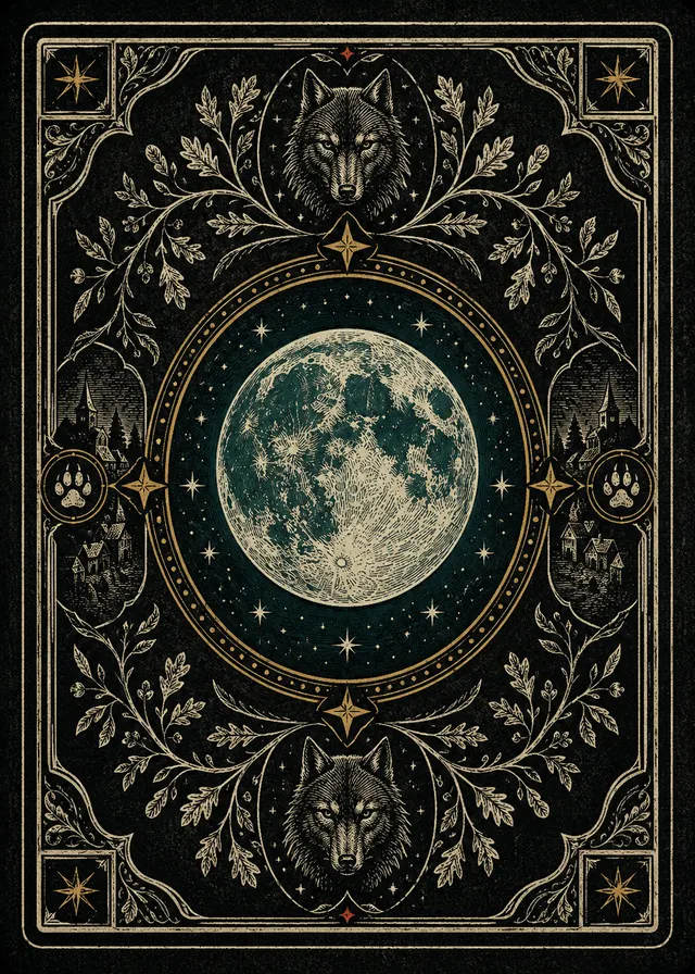 Le dos d’une carte, une pleine lune